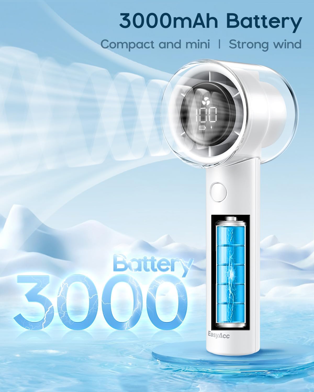 Handheld Turbo Fan, 5 Gear Wind, Battery Operated, up to 19 Working Hours, 3 in 1 Hand Fan with Air Turbo Tech Cooling Fan for Outdoor Activities, Travel, Working